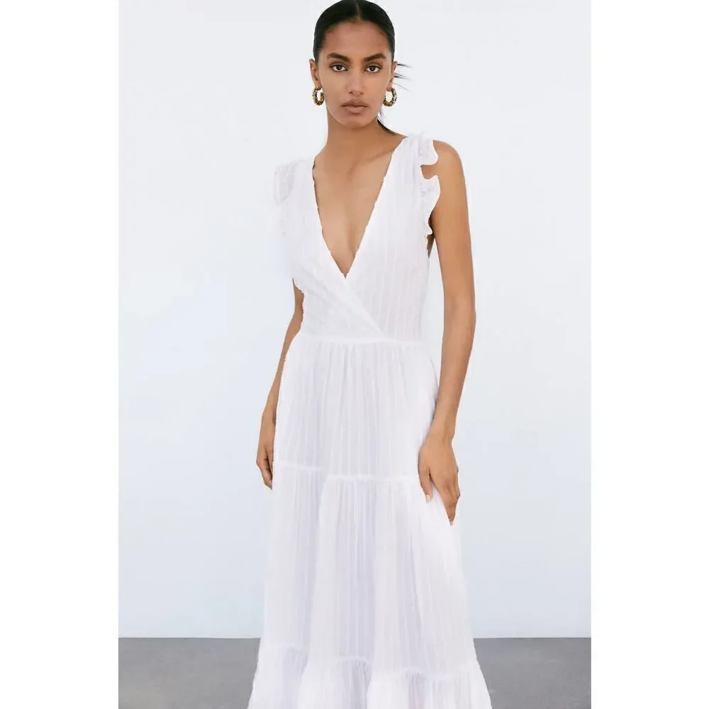 Zara Dress White Pleated Open Back New - Picture 9 of 10